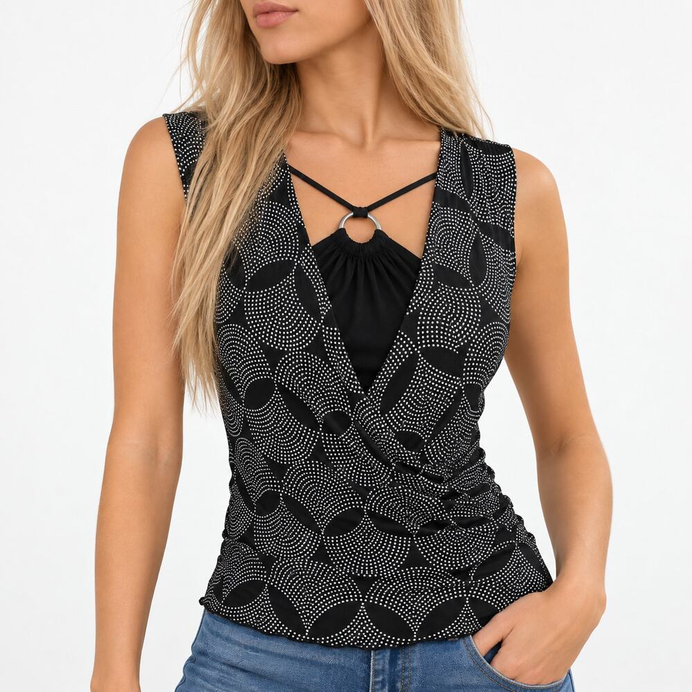 Y2K Whimsigoth Geometric Halter Top Grunge Indie Sleaze O-Ring Mock Layered Cami